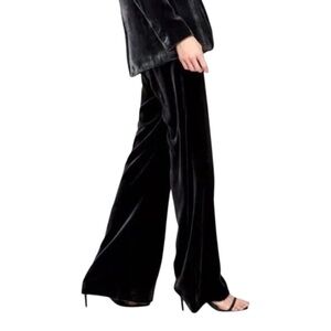 Zara Black Velvet Trousers Fluid Wide Leg High Waist Size XS